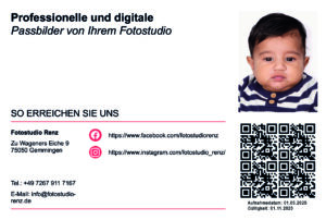 biometrisches Baby-Passbild mit QR-Code